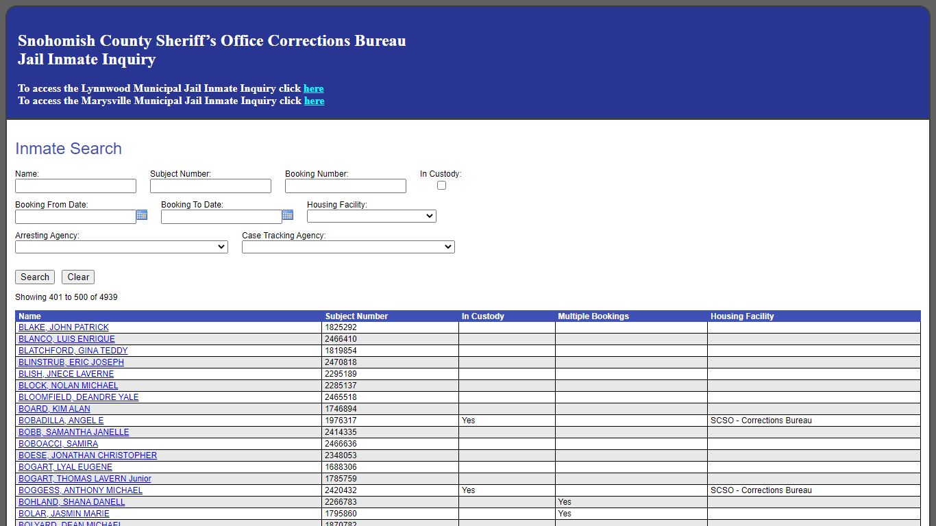 Inmate Search - Snohomish County, Washington - Jail Register